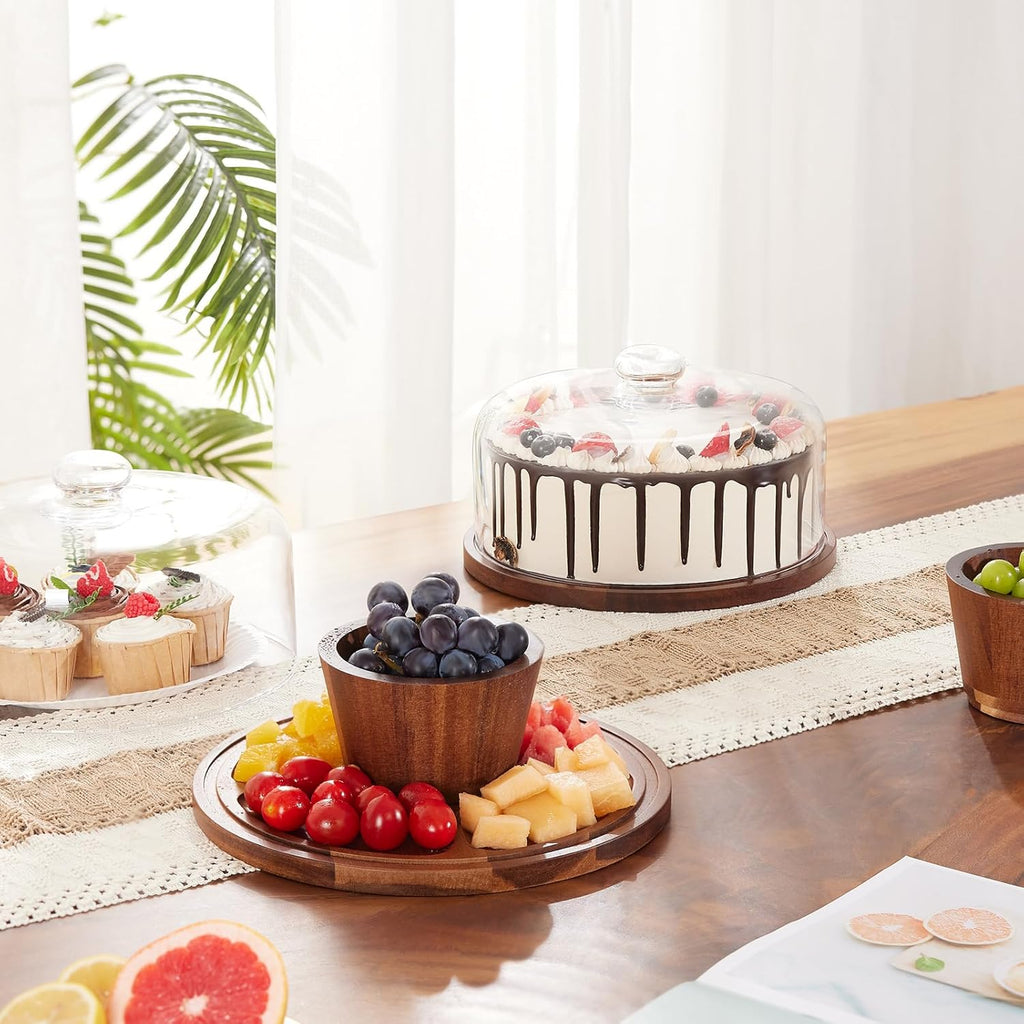 Wood Glass Cake Stand with Dome 11IN L1586