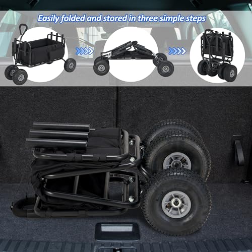 Black Heavy Duty Foldable Fishing Cart with All Terrain Big Wheels V626206