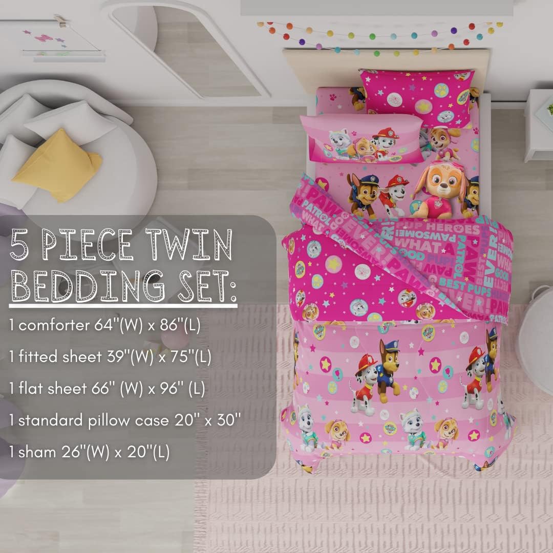 Twin Bedding Set with Reversible Comforter, Flat & Fitted Sheets, Pillowcase & Sham + Window Curtains P179686