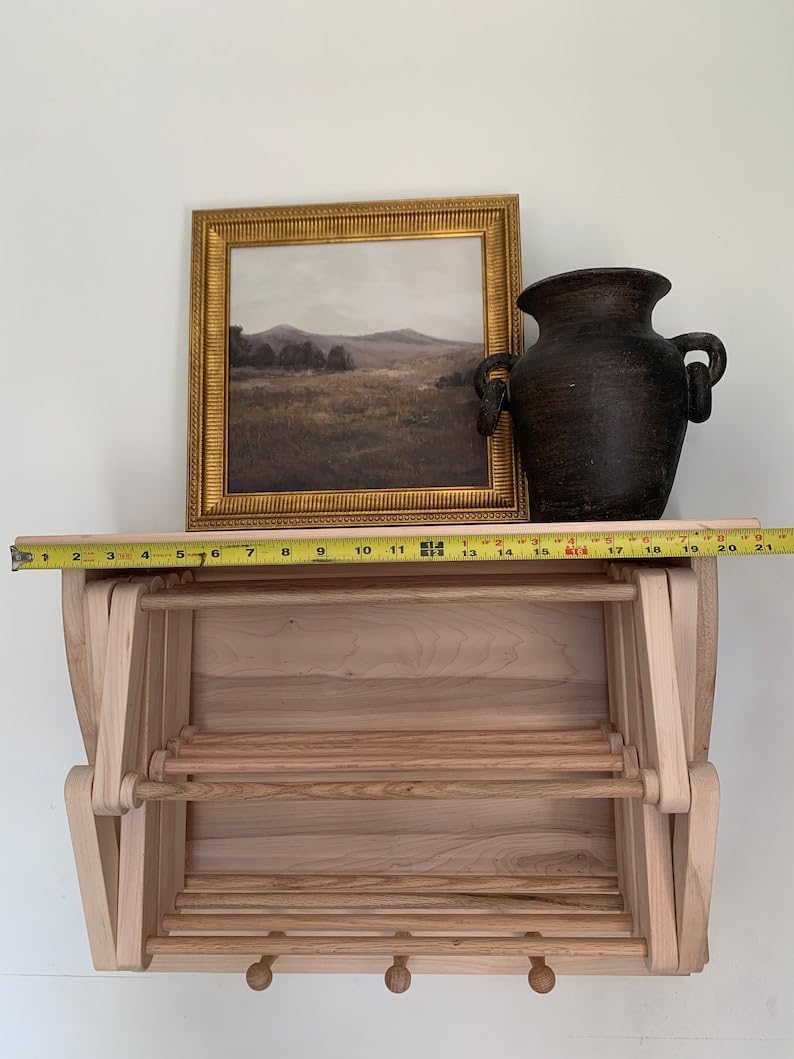21” x 16” Collapsable Wooden Wall Mounted Drying Rack with Peg Hooks K54234