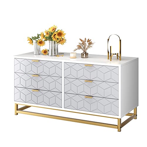 White 6 Drawer Wood Dresser with Metal Legs C231