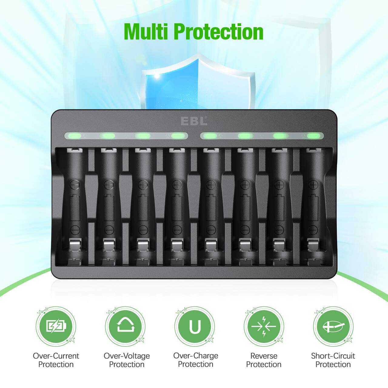8 Pack Rechargeable Lithium AAA Batteries 1200mWh with 8 Bay Smart Battery Charger Y661163