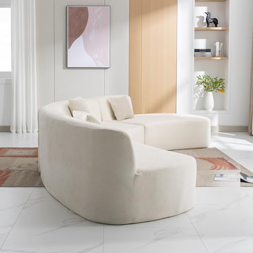 Beige Chenille Curved Sofa Sectional with Three Throw Pillows K671