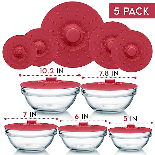 Silicone Bowl Lids Green Set of 5 Reusable Suction Seal Covers S88350
