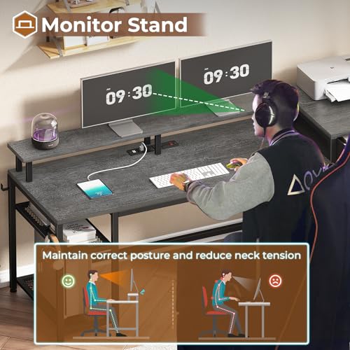 Black Office Desk with Drawers and LED Lights H43927