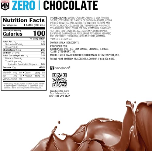 Chocolate Protein Shake, 20g Protein, Zero Sugar, 11.16 Fl Oz (Pack of 12) N885116