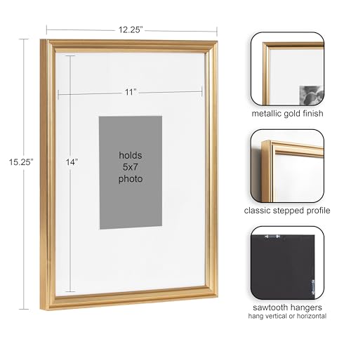 Rectangle Picture Frame Set of 3, 11 x 14 matted to 5 x 7, Gold P214