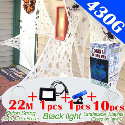 Blue Giant Outdoor Spider Web Decorations Set with 3 Blacklight (48FT x 4FT) I59909