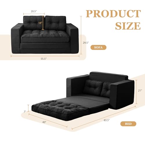 55" Convertible Sofa Bed Couch Futon with Reclining Backrest and Pillows A648629
