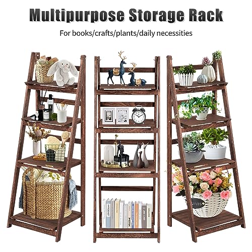 White Foldable Ladder Shelf Wood Plant Stand D35874