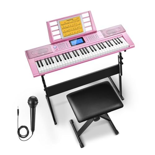 Black 61 Key Electric Piano Keyboard Kit with Stand, Stool, Microphone B664
