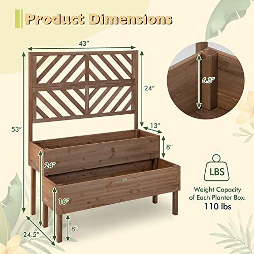 2-Tier Raised Wooden Garden Bed with Trellis X916419