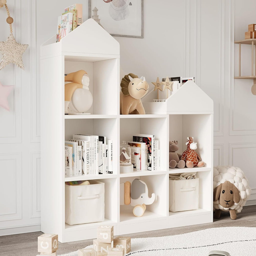 White 7-Cubby Wooden Toy Storage Organizer Bookshelf A728851
