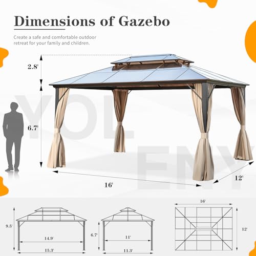 10'x13' Hardtop Gazebo with Curtains and Netting D653951