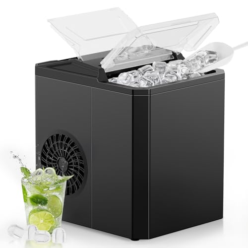White Nugget Ice Maker Machine, 26lbs in 24Hrs, Auto-Cleaning Portable Ice Maker with Basket and Scoop T9648