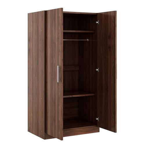 Brown Wooden Armoire Closet with 3-Shelves and Hanging Rail M46014