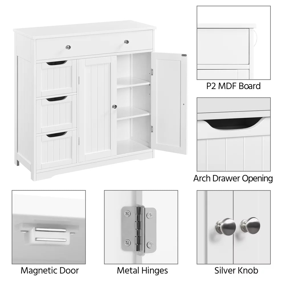 White 4 Drawer Floor Storage Cabinet with Adjustable Shelf E464