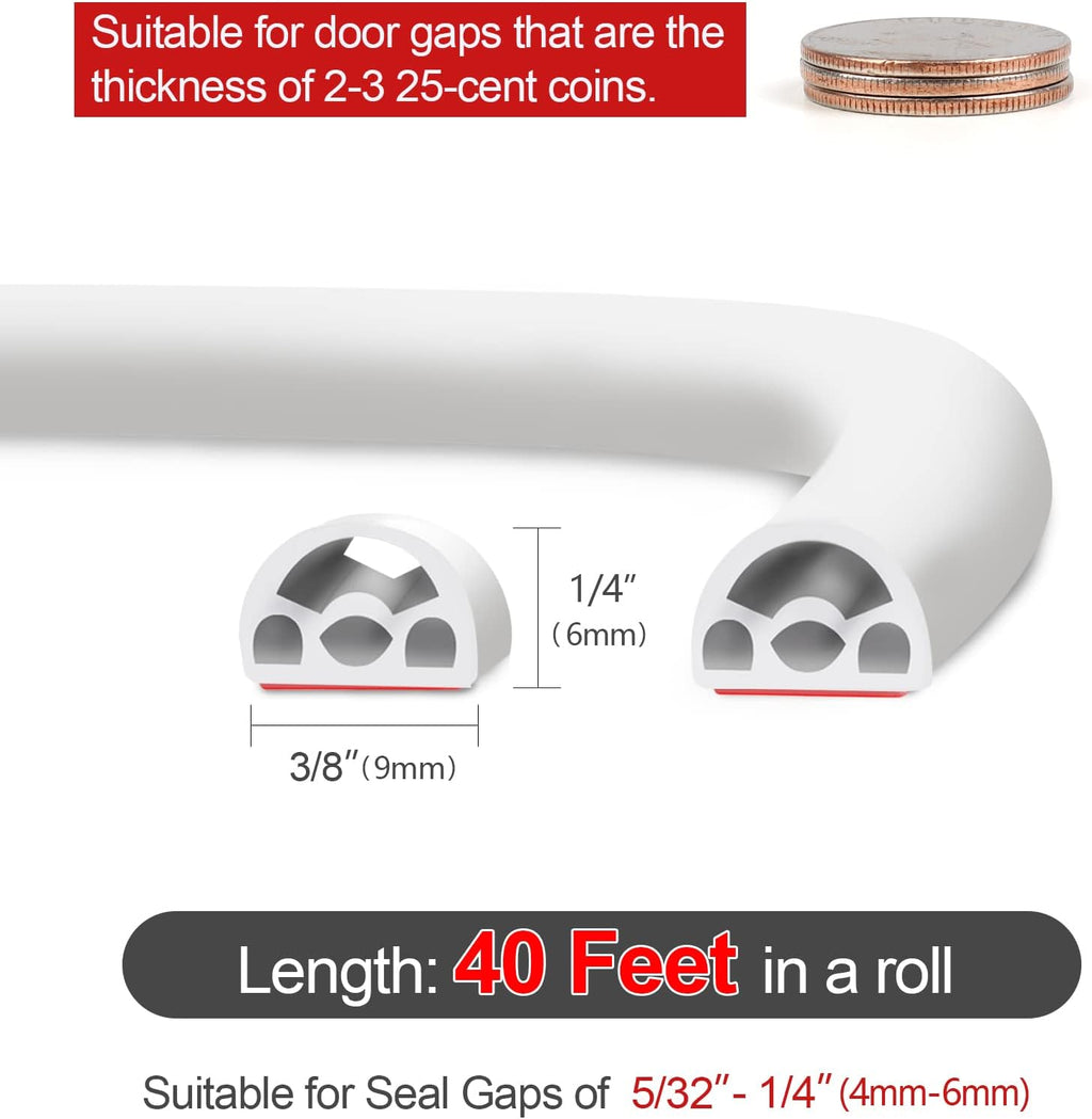 40 Feet Silicone Door Weather Stripping Self-Adhesive Seal Strip F67594