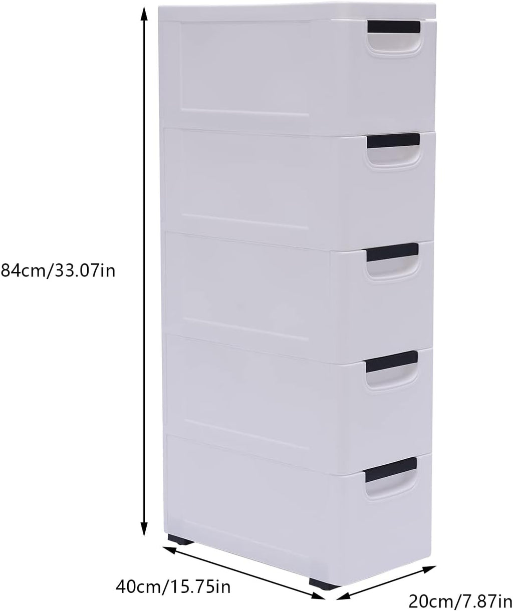 White 5 Tier Plastic Storage Tower with Wheels W929085