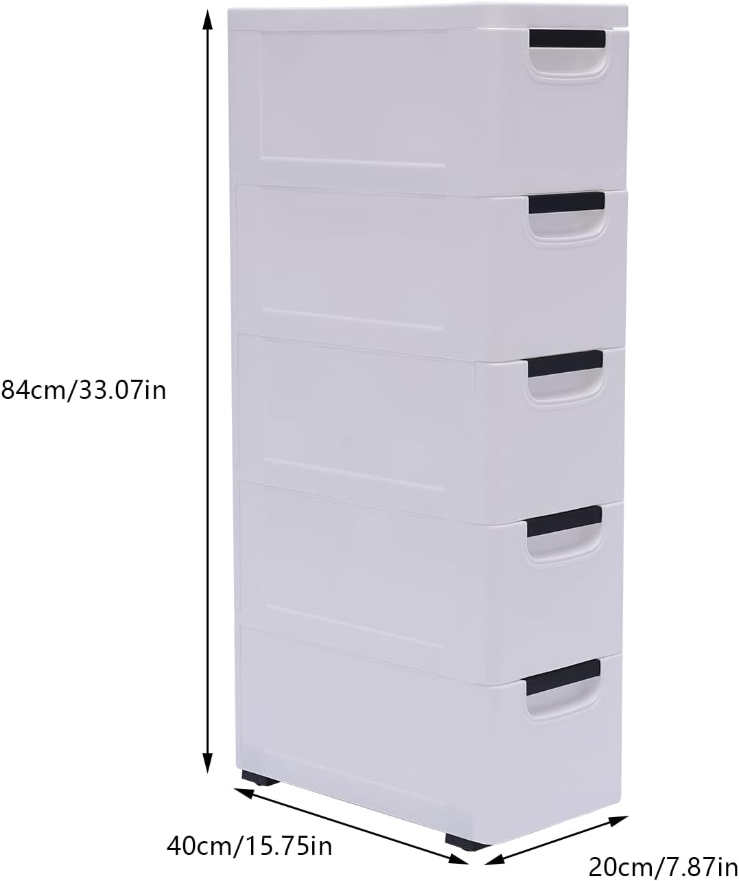 White 5 Tier Plastic Storage Tower with Wheels W929085