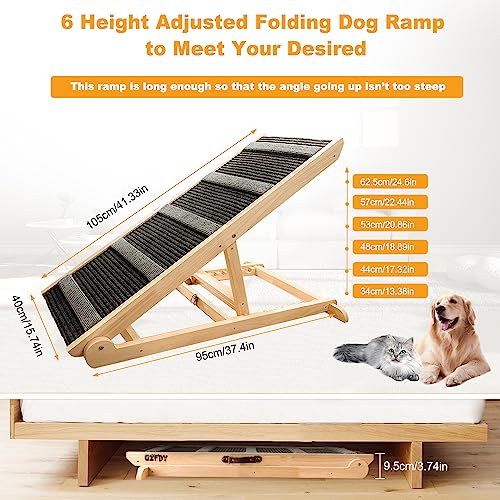 Adjustable Wooden Pet Ramp for Bed, 200Lbs Capacity J375842