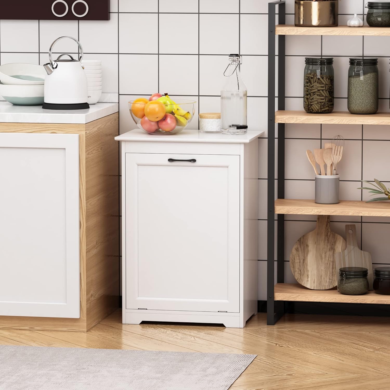 White Tilt Out Trash Cabinet F7182