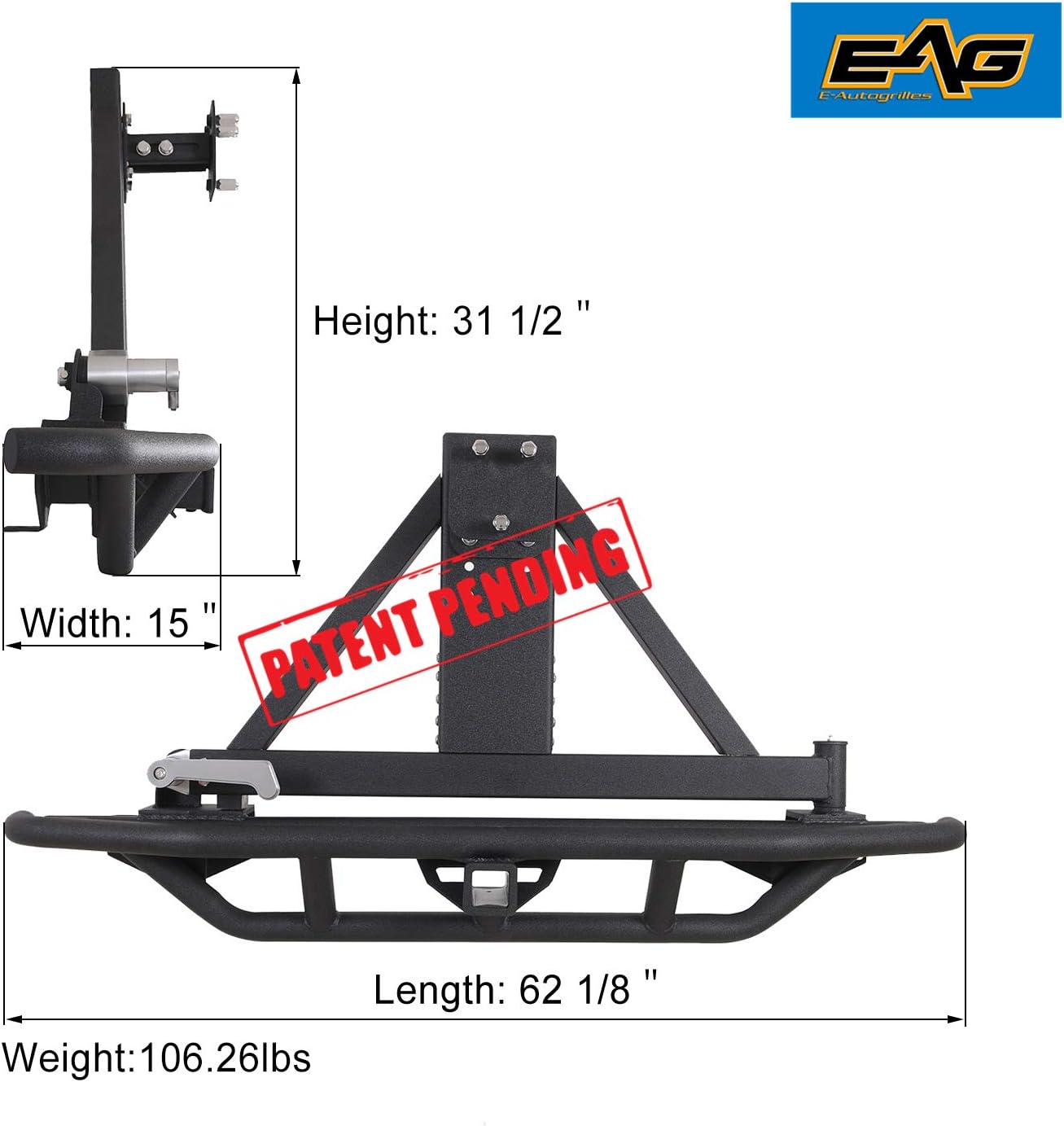 Black Tubular Rear Bumper with Tire Carrier Z27259
