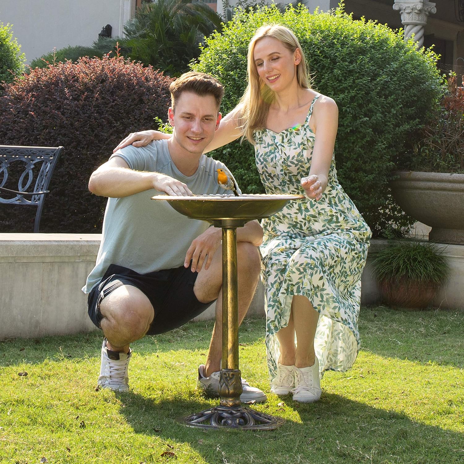 28 Inch Copper Polyresin Bird Bath G870