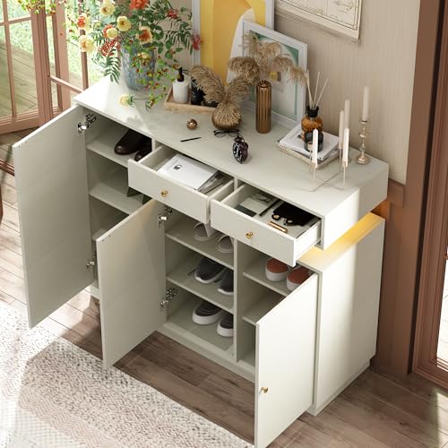 Light Grey Shoe Cabinet with 3 Doors and 2 Drawers K353