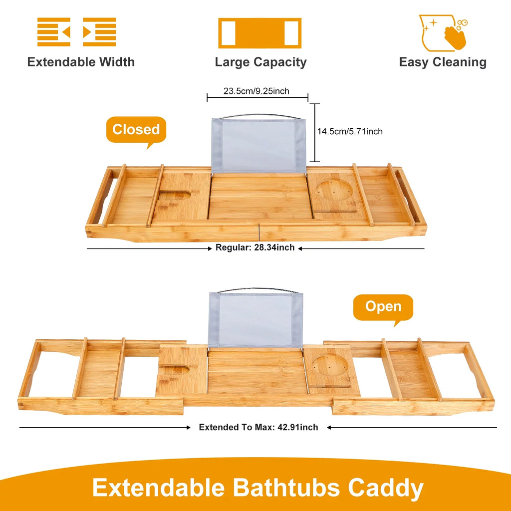 Extendable Bathtub Caddy Tray with Shelves V889