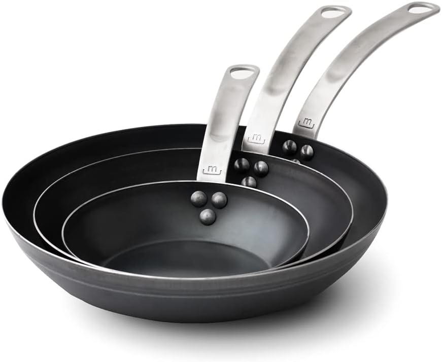 3-Piece Blue Carbon Steel Frying Pan Set Z352