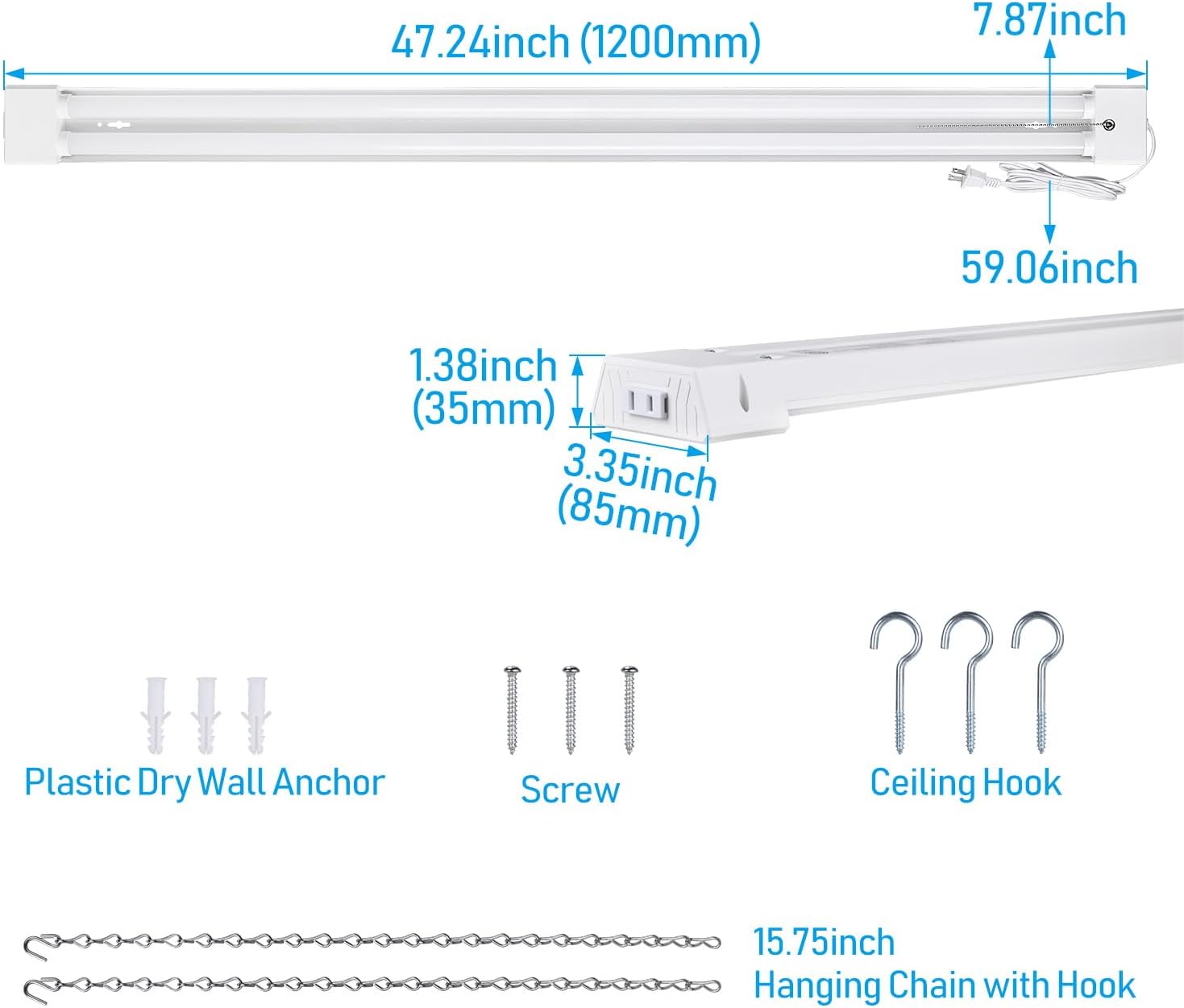 10-Pack 4FT 40W 5000K Daylight Linkable LED Shop Light with Pull Chain E664546