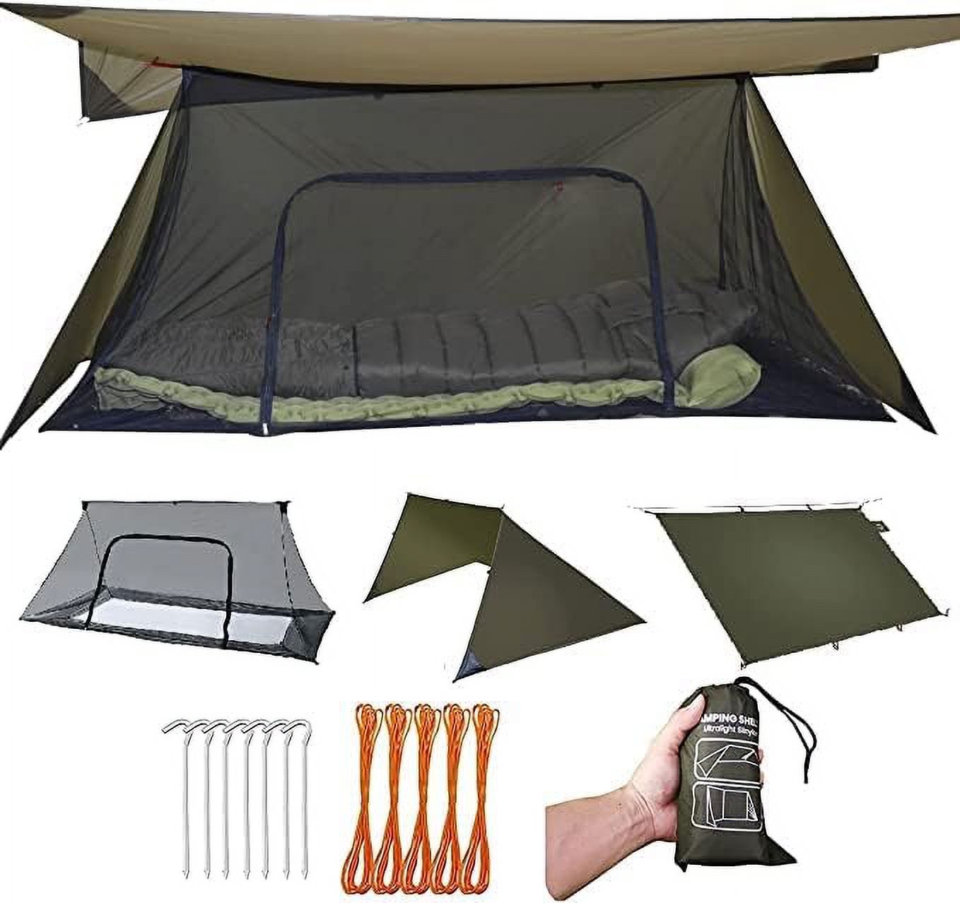 Camping Tarp Set with Ripstop Silnylon Silicone PU Coating W8069