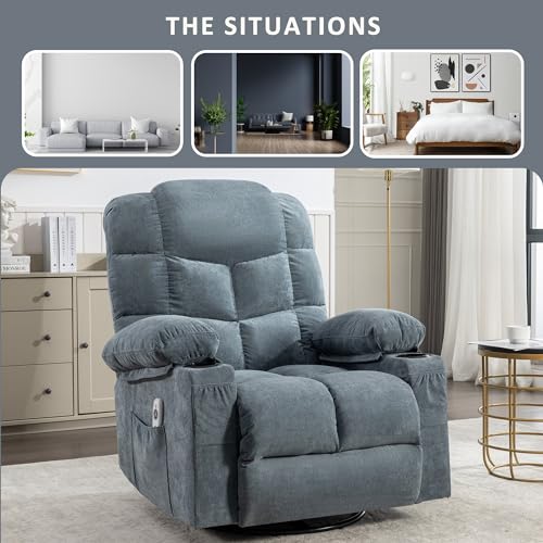 Brown Fabric Electric Recliner Chair with Lumbar Support and Cup Holders Q35470