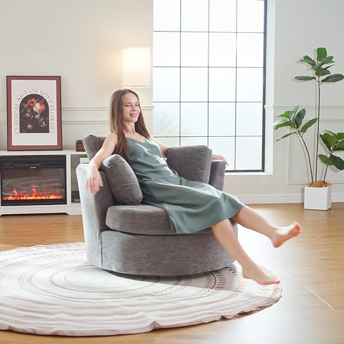White Large Swivel Accent Barrel Chair with Ottoman S33878
