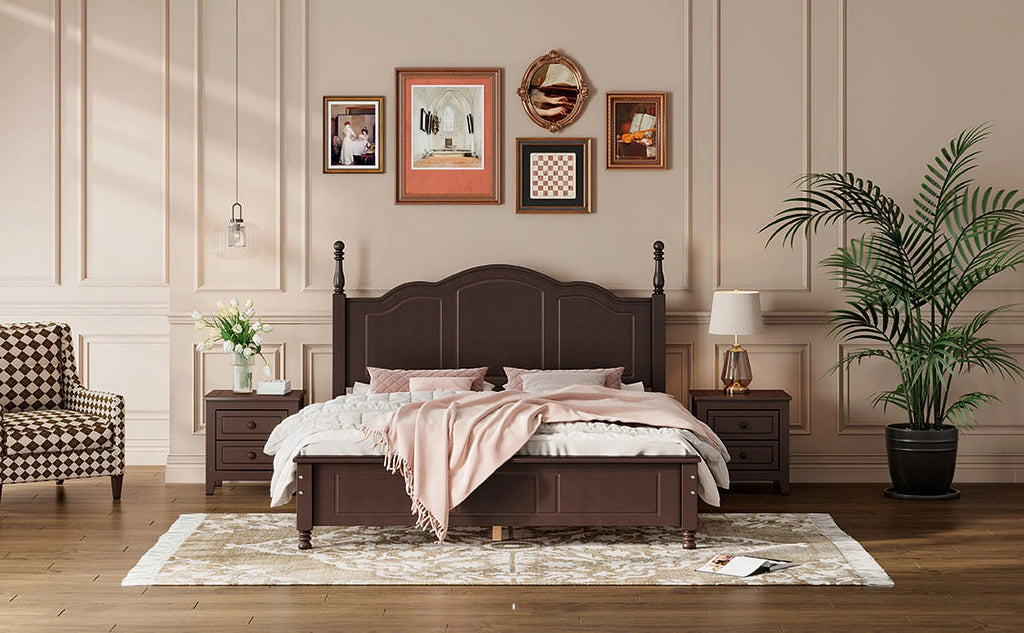 Dark Walnut Queen Size Wood Platform Bed Frame P858536