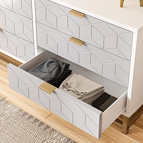 White 6 Drawer Wood Dresser with Metal Legs C231