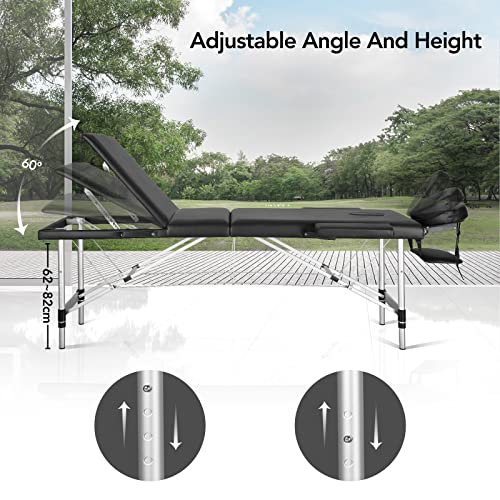 Portable 3 Fold Height Adjustable Aluminum Massage Table with Carry Bag D2498
