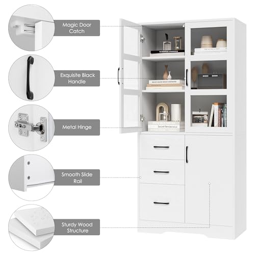 Black Tall Bookshelves with Glass Doors and 3 Drawers F901791