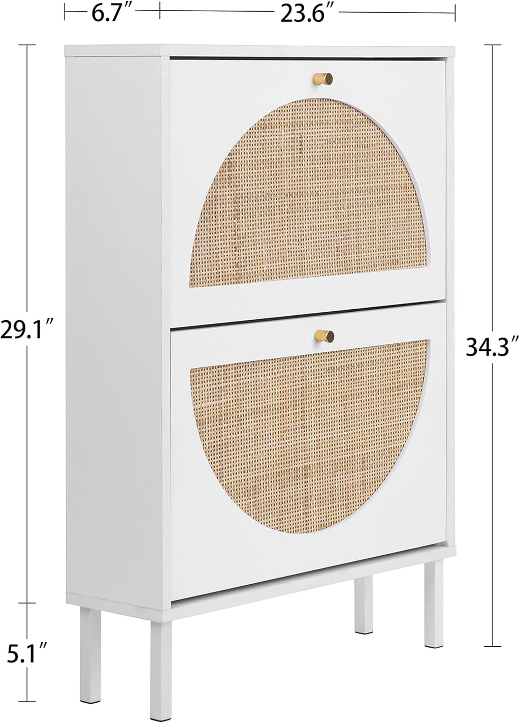 White 2-Drawer Shoe Cabinet with Rattan Doors F536212