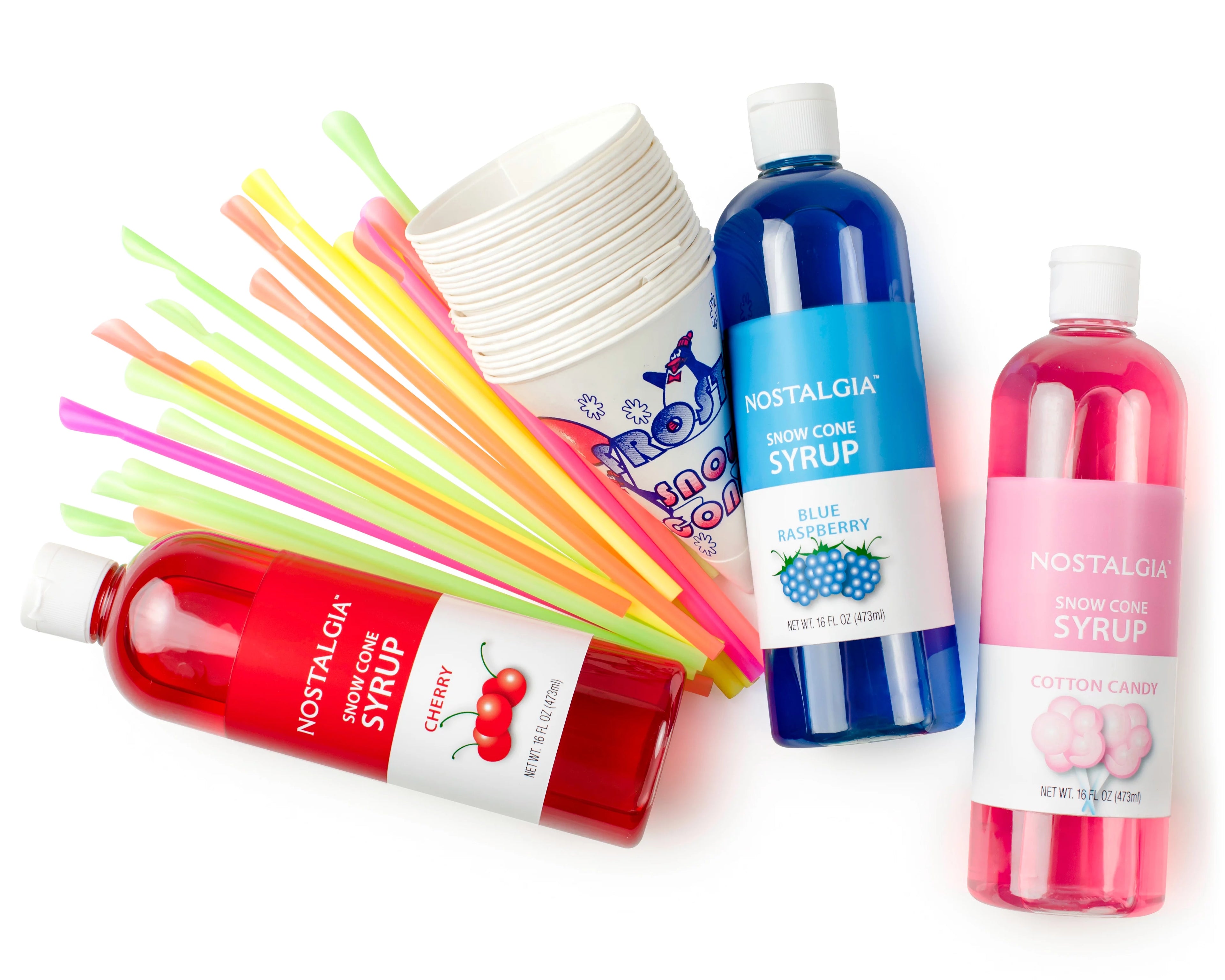 3 16-Ounce Snow Cone Syrups with 20 Spoon Straws Q99989