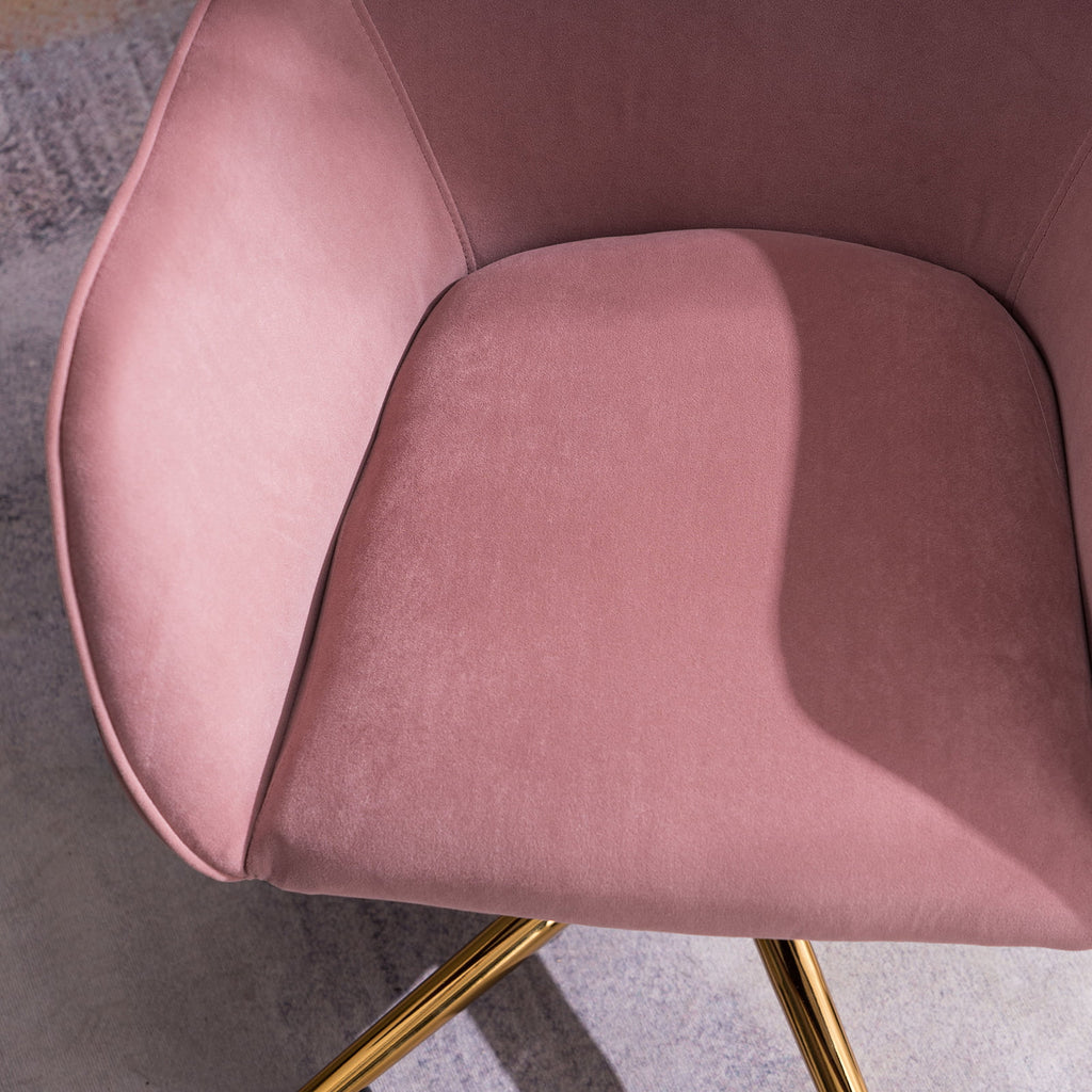 Pink Velvet Adjustable Height 360 Revolving Office Chair with Gold Metal Legs and Universal Wheels K9592