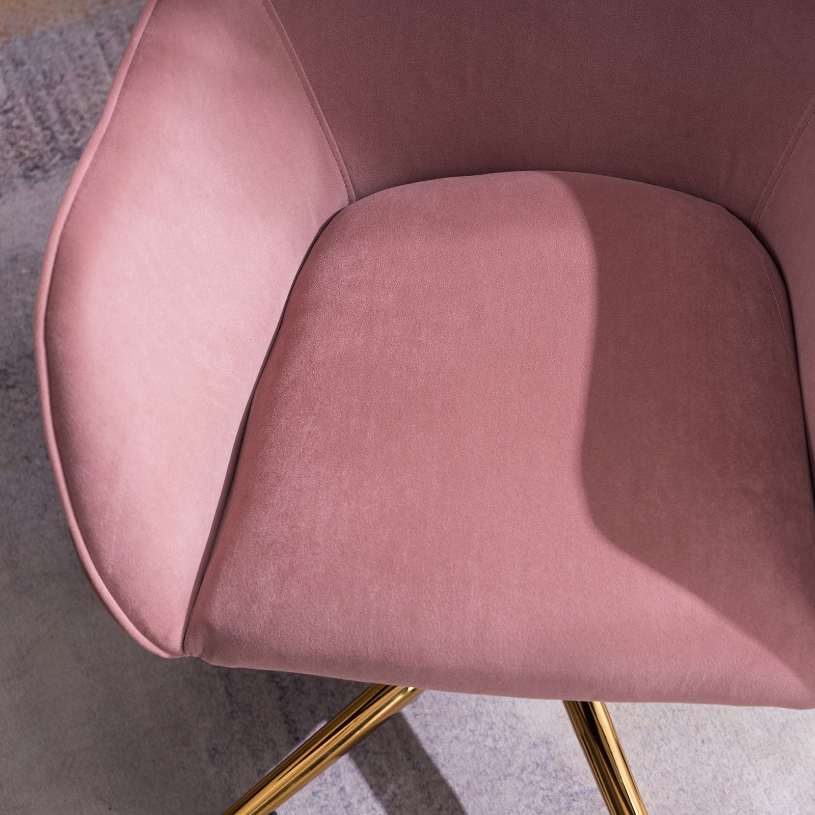 Pink Velvet Adjustable Height 360 Revolving Office Chair with Gold Metal Legs and Universal Wheels K9592