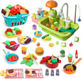 Play Sink with Running Water Electric Faucet Kitchen Sink Toys Pots and Pans Set with Play Food and Storage Basket Y40326