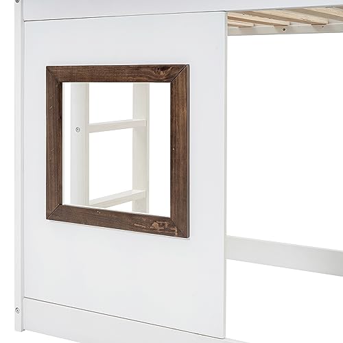 Twin-Over-Twin Wooden Bunk Bed with Storage, Gray+White P809609