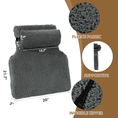 Sherpa Fleece Lumbar Support Pillow with Headrest Memory Foam Recliner Chair Cushion (Grey) V880