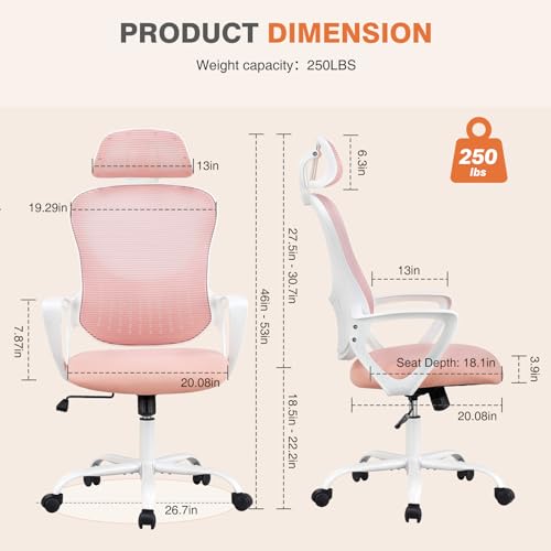 Pink Ergonomic High-Back Mesh Desk Chair with Wheels W189685