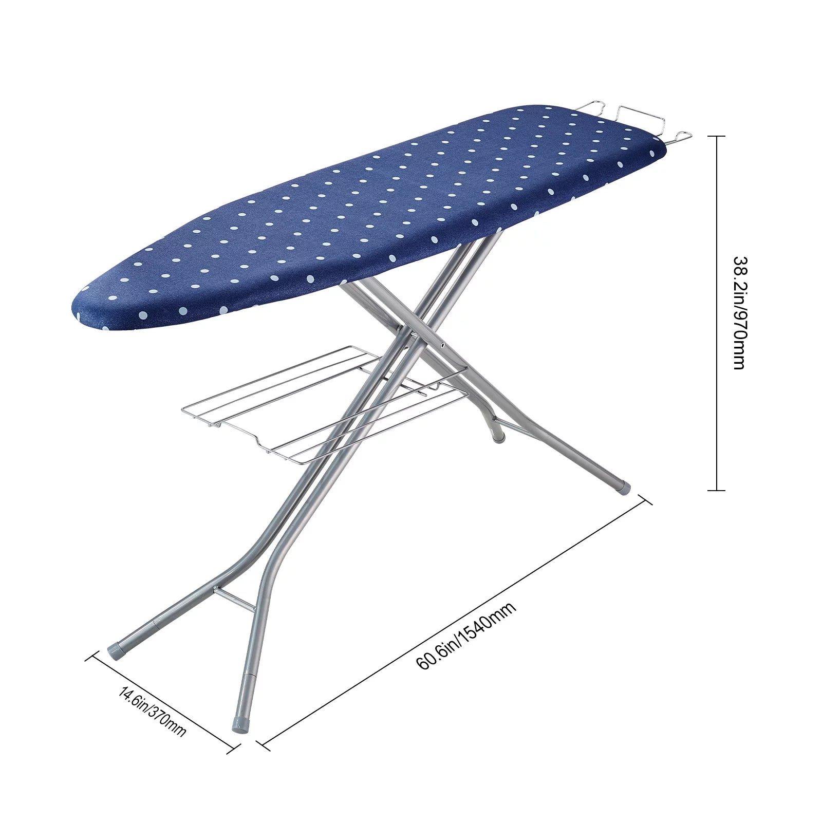 55"x15" Ironing Board with Bottom Storage Tray, 4 Layers, 10 Adjustable Heights, 100% Cotton Cover J9135