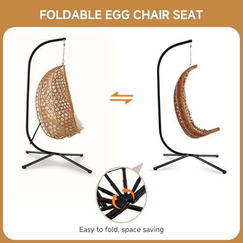 Brown Wicker Hanging Egg Chair with Stand and Cushion D745