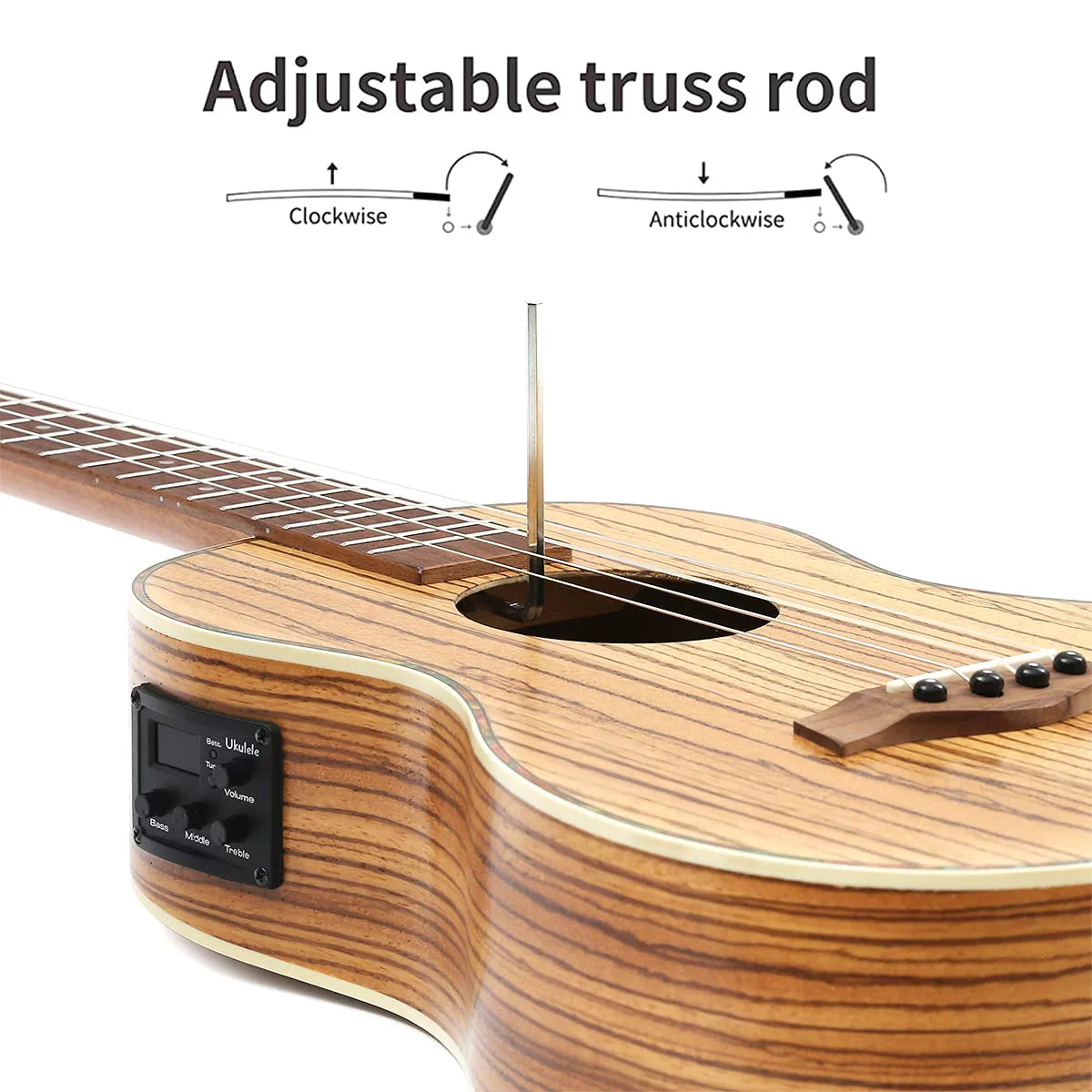 30 inch Zebra Acoustic Electric Baritone Ukulele X4316
